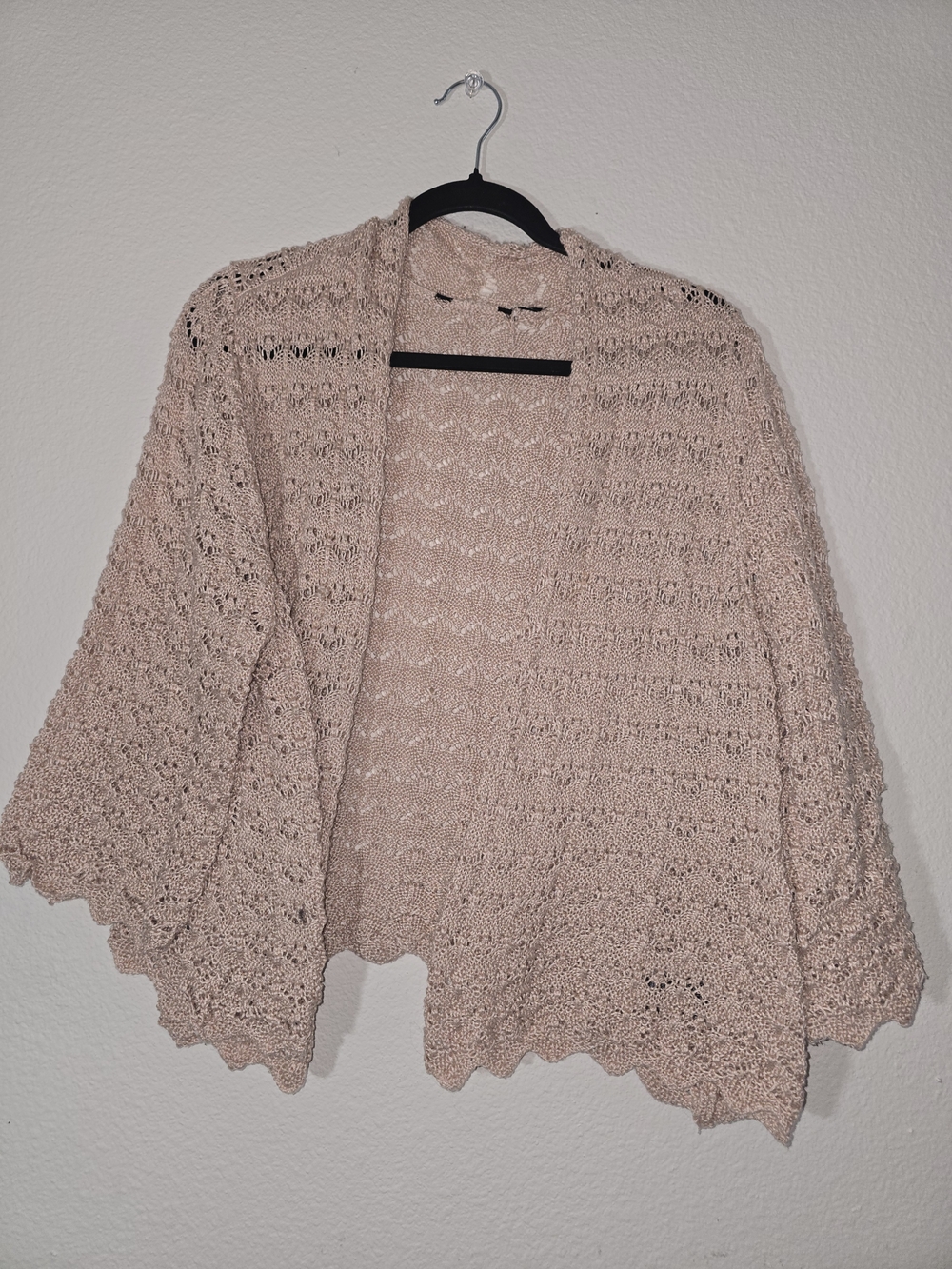 Women’s Open-Front Crochet Sweater Cardigan - Blush